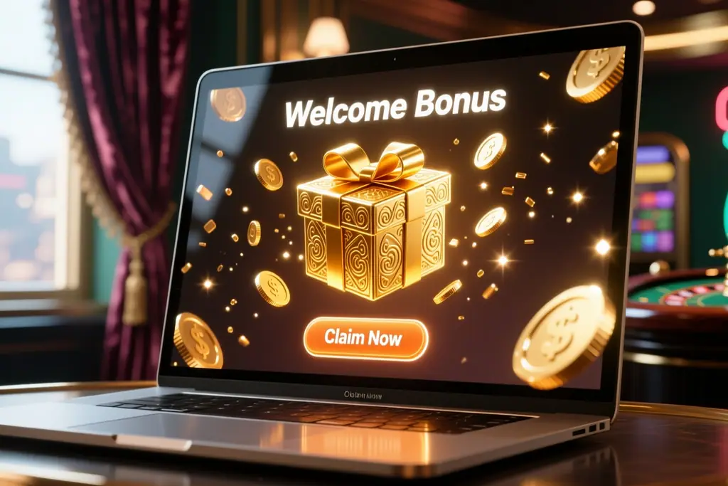 Uvítací bonus s dárkovým balíčkem na obrazovce